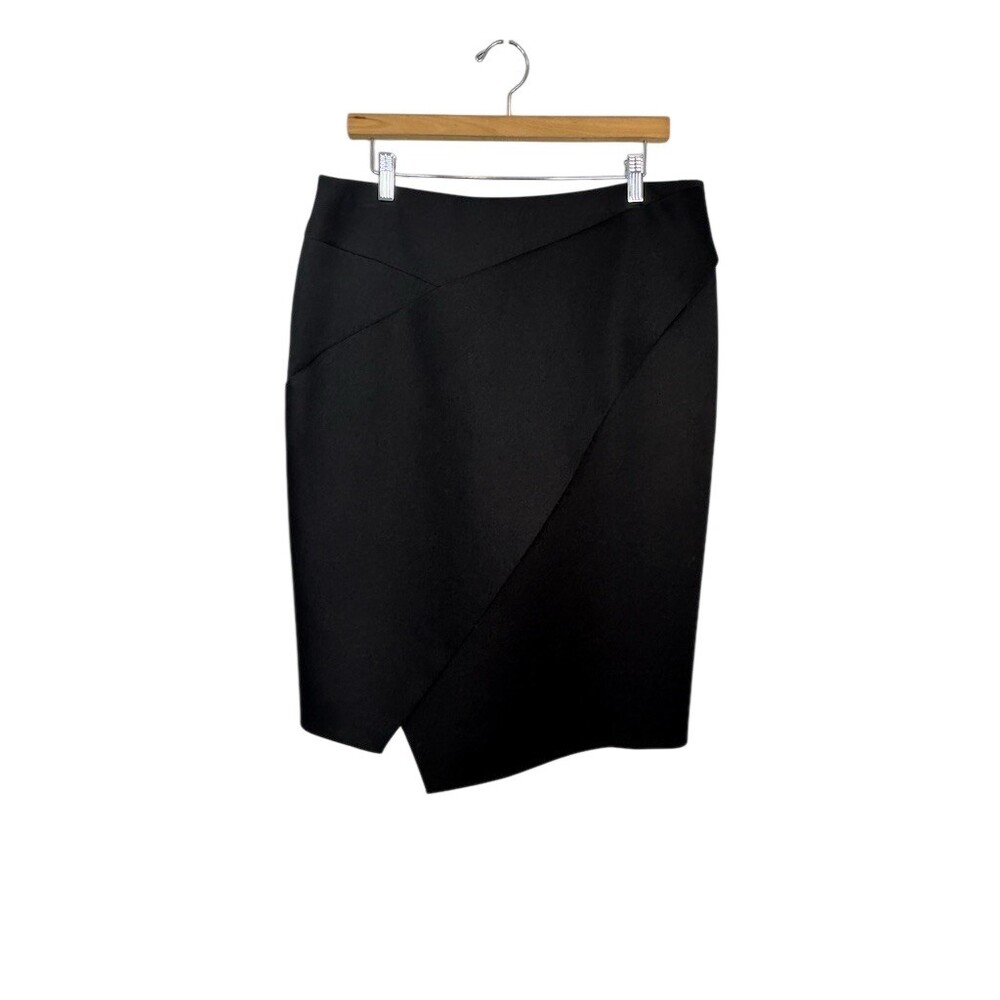 Donna Karan New York Skirt Womens Size L Black Asymmetrical Wrap Knee
